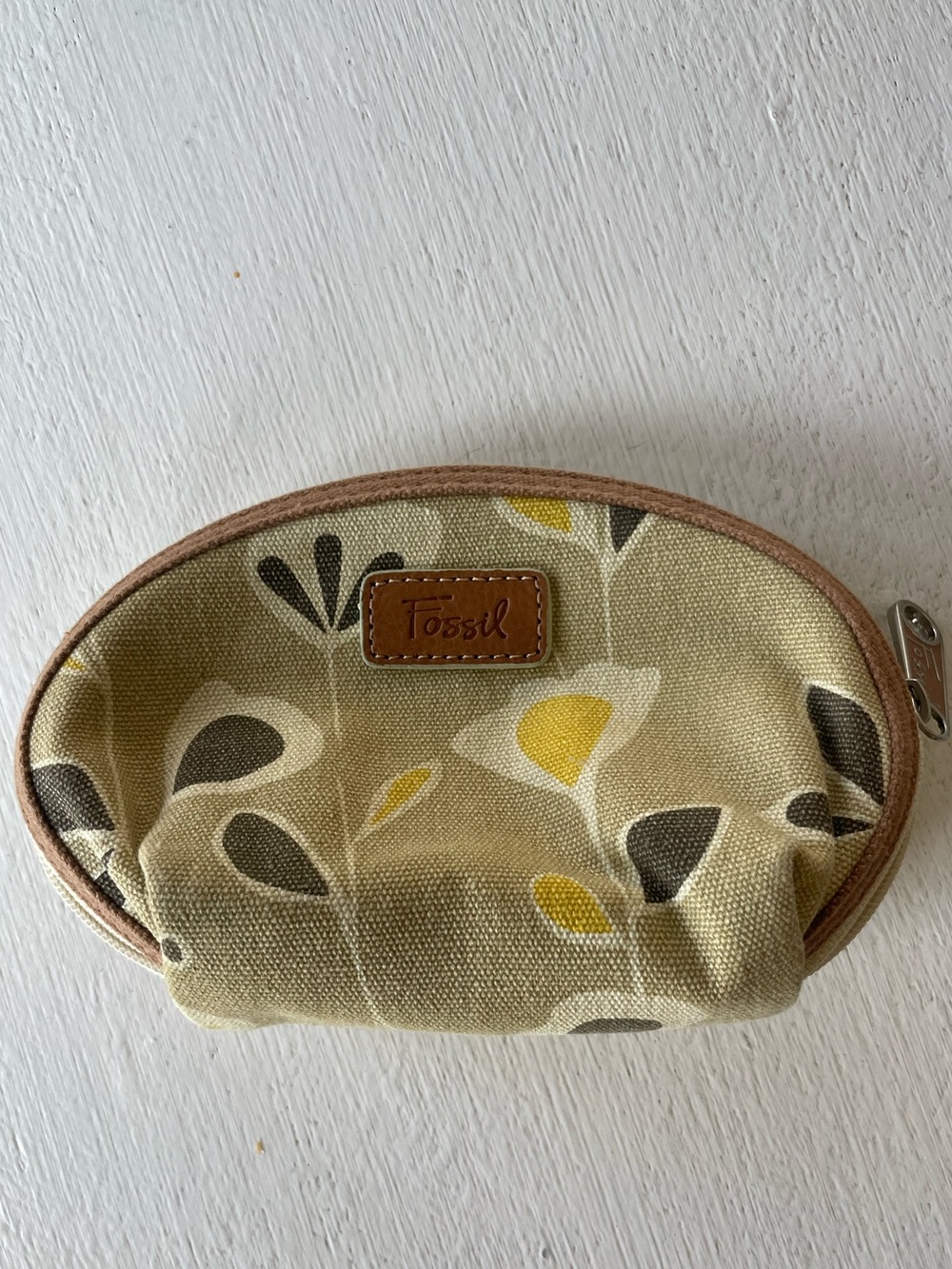 Fossil Canvas Cosmetic Makeup Bag Retro Floral Print Zip Pouch